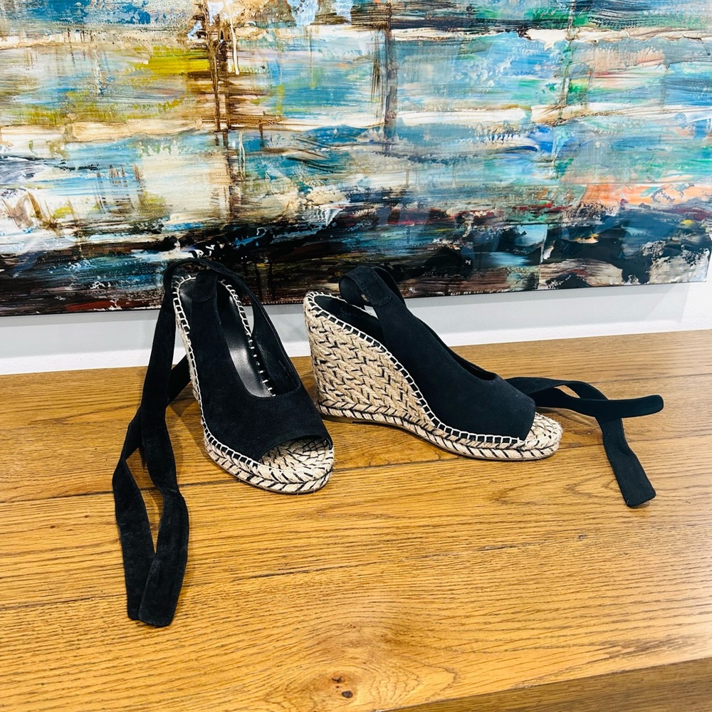 Joie Black and Cream Espadrille Wedges